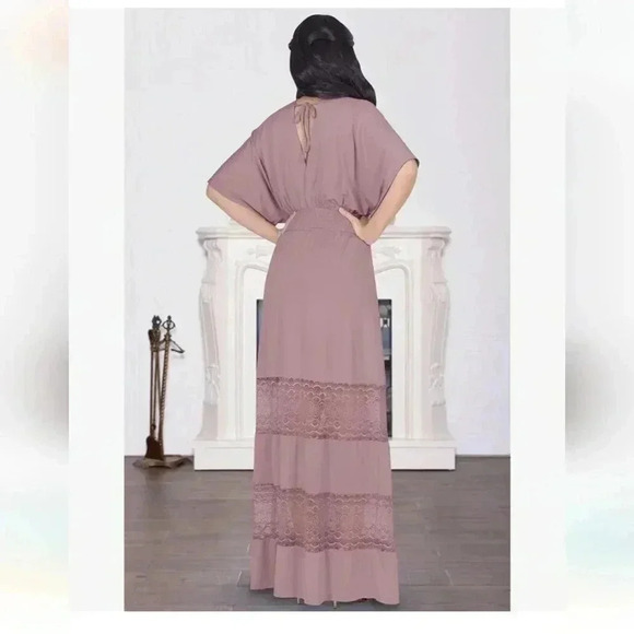 KOH KOH Womens Sexy Summer V-Neck Half Sleeve Layered Lace Maxi Dress (L) - Picture 3 of 6